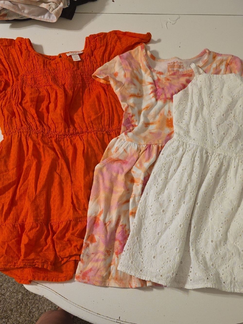 Cat & Jack Orange Dress Trio with White Eyelet & Tie-Dye Accents